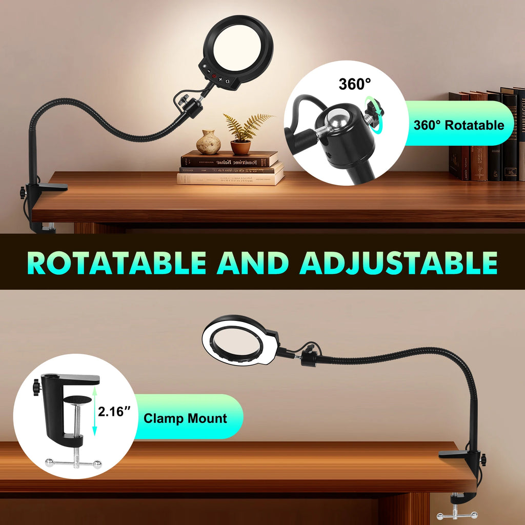 5X Magnifying Glass with Light 5 Color Modes Dimmable Lighted Magnifying Lamp Glass for Reading, Close Work, Hobbies, Crafts