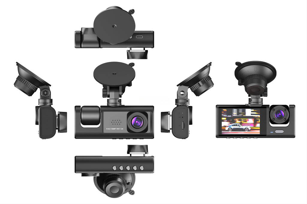 HONGTONG 2 Inch 3 Lens Car Dash Cam 1080P HD Night Vision Front Inside Rear Recording with WiFi