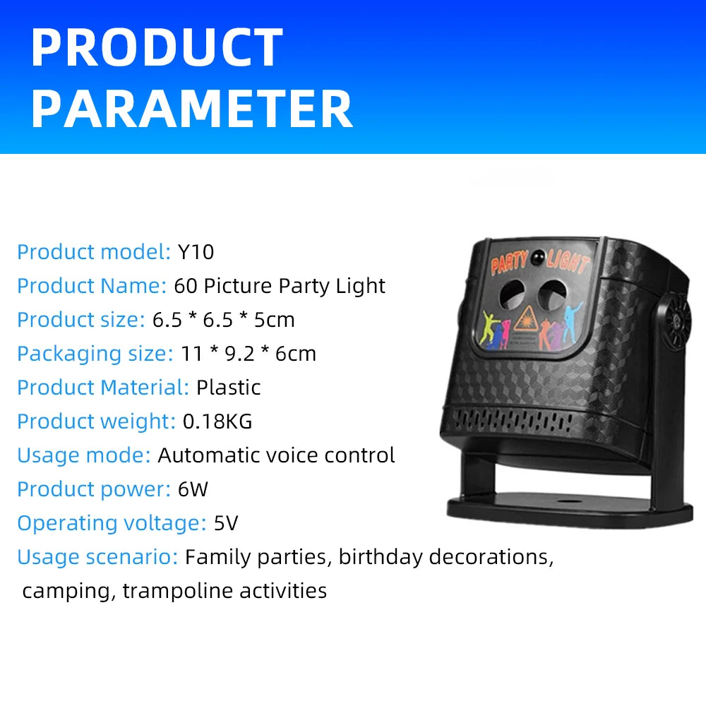 Mini 60 Patterns Projector Party Effect Lights DJ Disco Holiday Christmas Dance Bedroom Decoration Car Lamp Show Gift