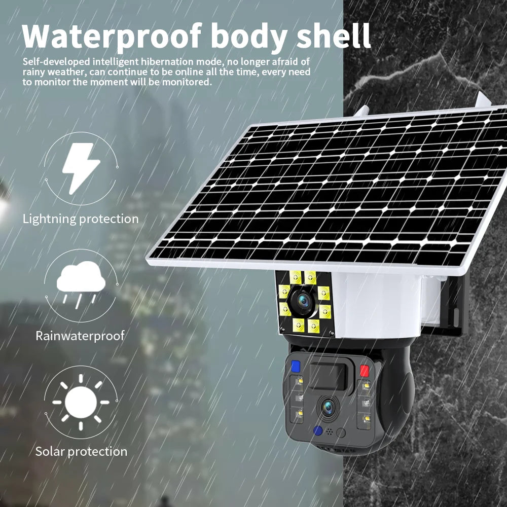 8MP 4K WiFi Solar Camera Outdoor Dual Lens Dual Screen Gimbal IP Camera With Solar Panel Rechargeable AI Motion Detection