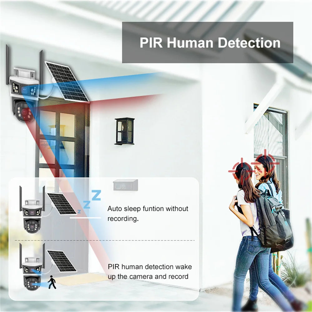 4G Solar Camera Outdoor 12MP 6K Dual Lens Dual Screens Security Video Monitor Cam Night Vision Waterproof CCTV IP Cameras Yoosee