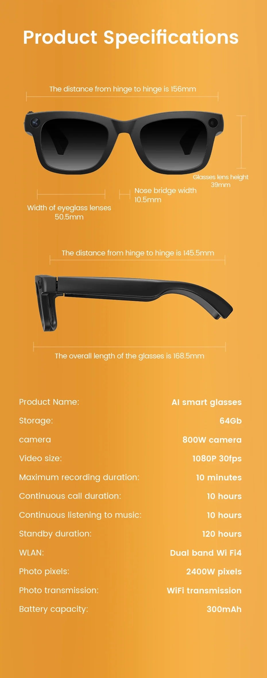 2026 New Smart AI Glasses with AI Translation 800W HD Camera EIS Stabilization 1080P Video Recording and WiFi Transmission