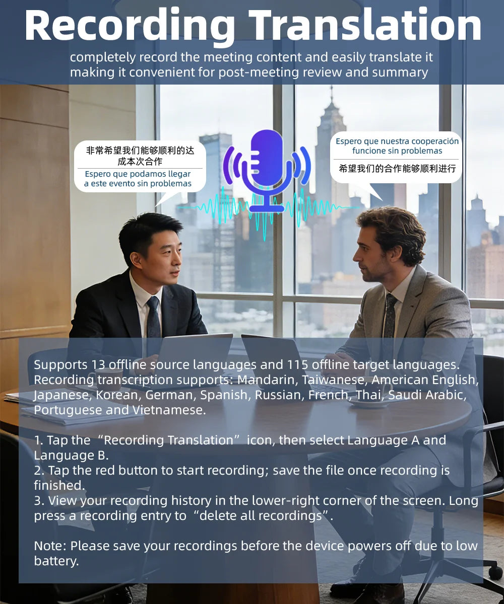 T26 T17 Metal Translator 17 Languages Offline 1+16GB Storage Professional Real-Time Interpreter for Business Meetings