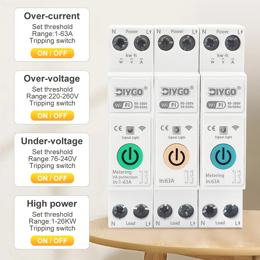 TUYA smartlife 1- 63A DIY GO 1P+N WIFI Smart Switch Energy Meter Kwh Metering Monitoring Circuit Breaker Timer Relay MCB