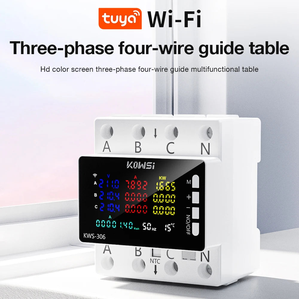 Tuya WiFi 8in1 AC Energy Meter 3P 85-290V/80A Voltage Current Meter APP Relay kWh Circuit Breaker Power Meter Smart Life