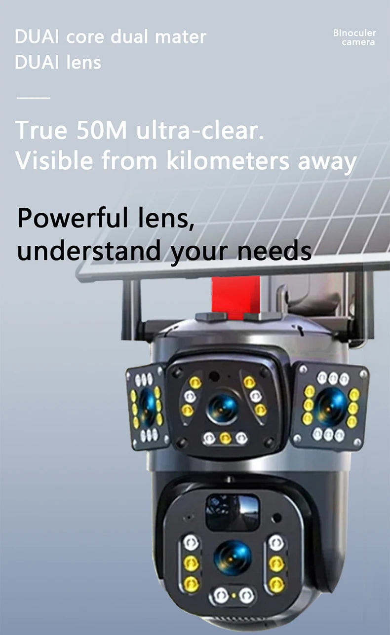 Solar Camera WiFi V360PRO Three Eyes and Two Pictures Outdoor Solar Closed Circuit PTZ Camera 1080P