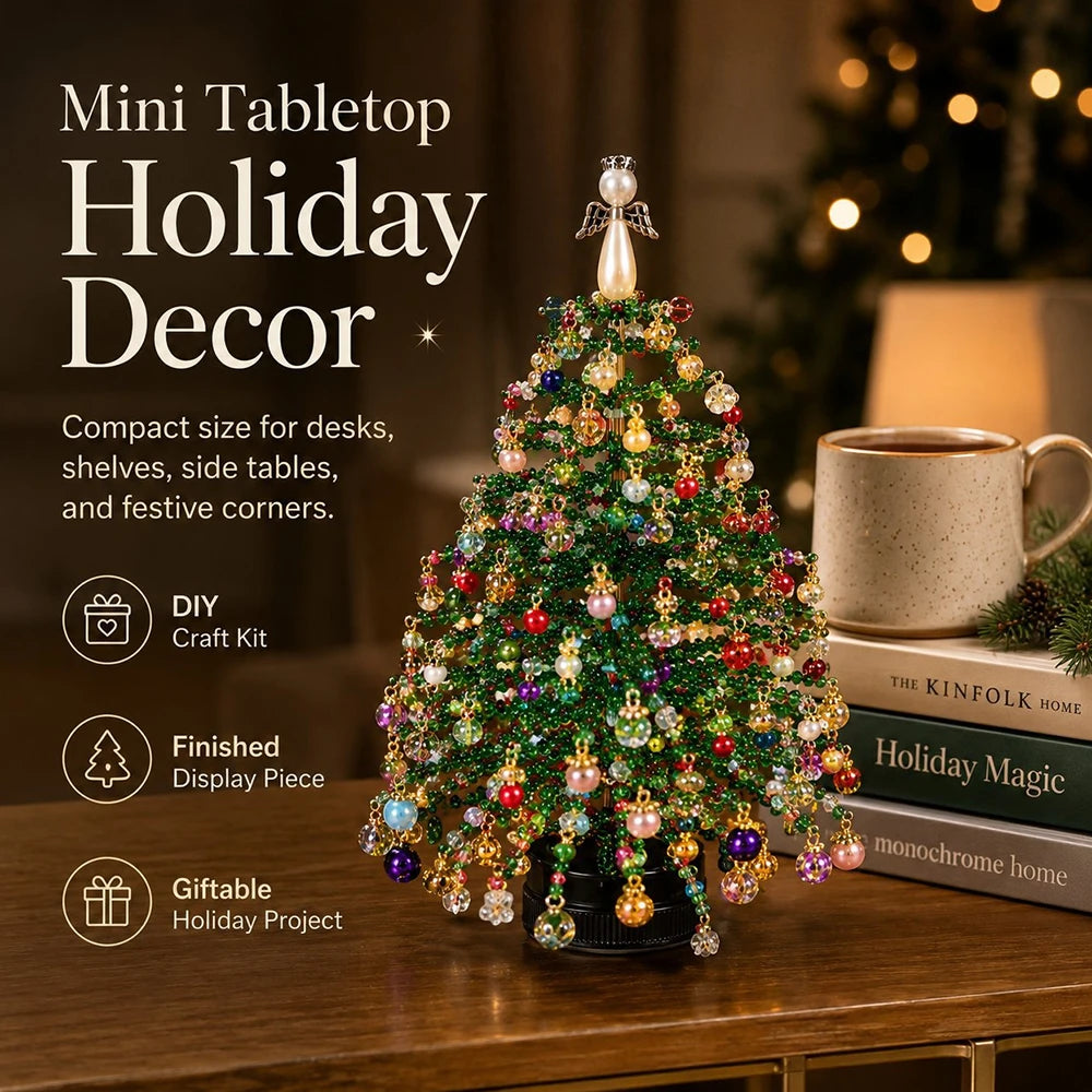 Handmade Bead Weaving Christmas Tree DIY Kit, Desktop Holiday Decoration, Beaded Xmas Ornament, Festive Craft Present