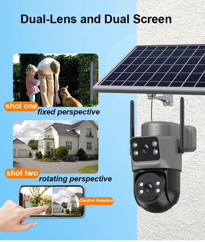 2.8'' 8MP Solar Camera Outdoor Dual Lens Wireless WIFI Surveillance IP Camera PIR Human Detection Solar Security CCTV Cam