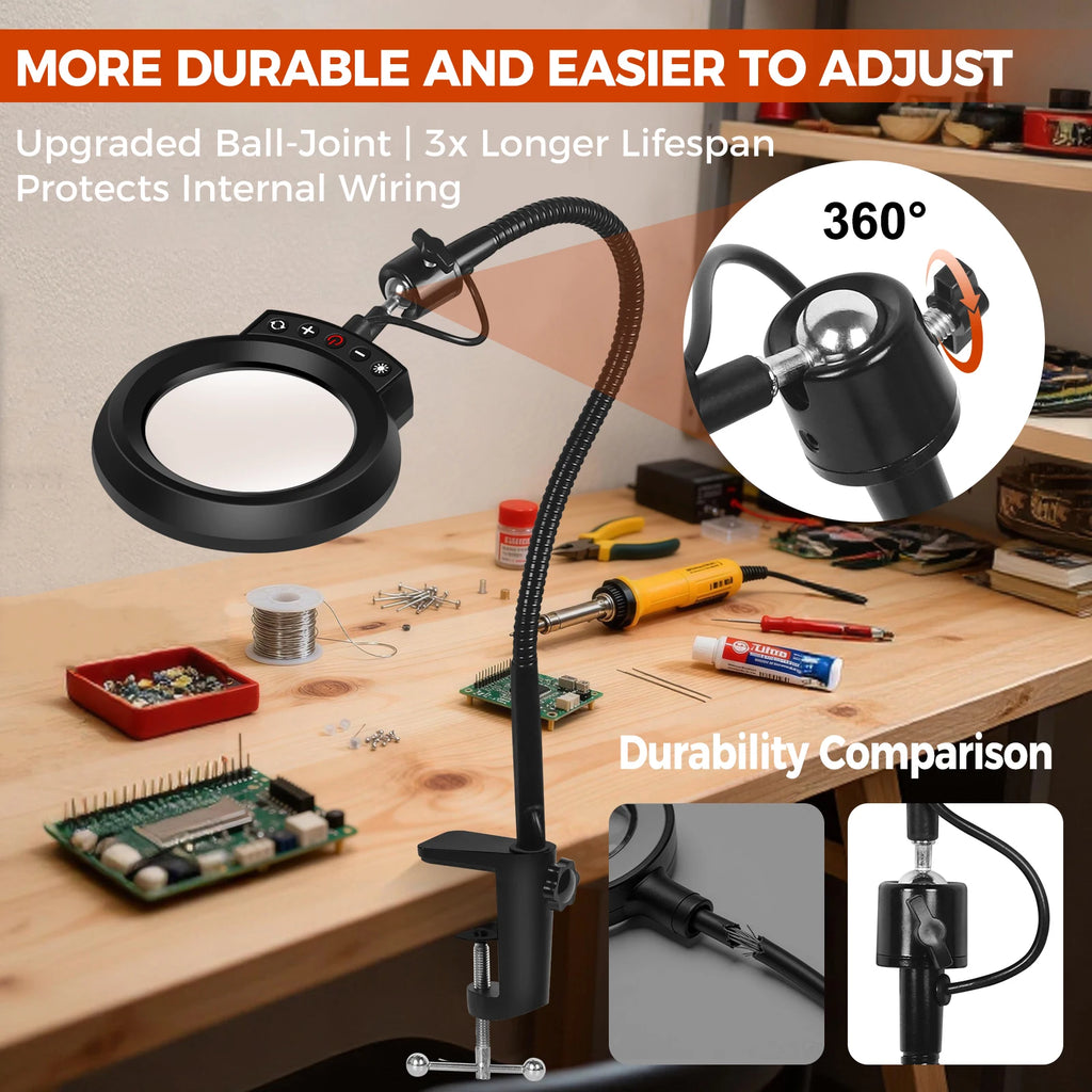 5X Magnifying Glass with Light 5 Color Modes Dimmable Lighted Magnifying Lamp Glass for Reading, Close Work, Hobbies, Crafts