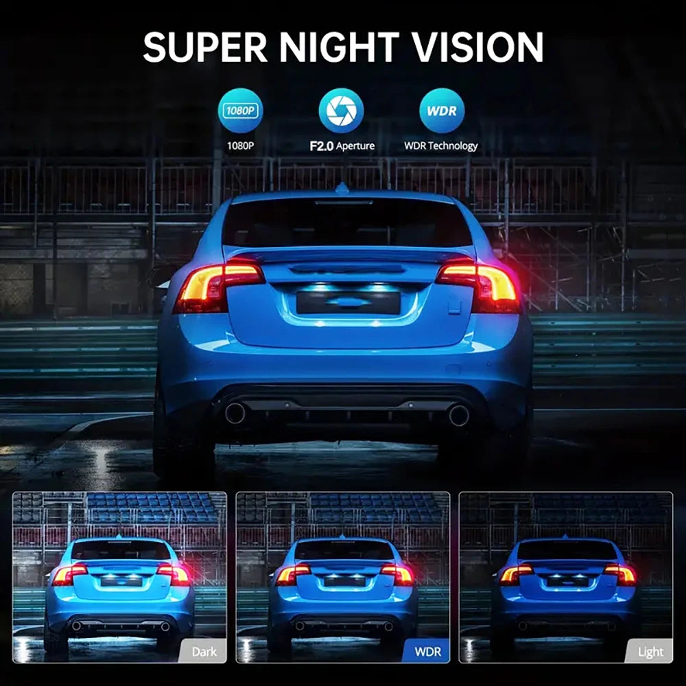 HONGTONG 2 Inch 3 Lens Car Dash Cam 1080P HD Night Vision Front Inside Rear Recording with WiFi