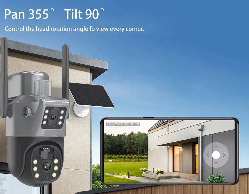 4K 8MP 5G&2.4GHZ WiFi Solar Camera Dual Lens Dual Screen CCTV Camaras PIR Detection EseeCloud Surveillance Battery PTZ Cameras