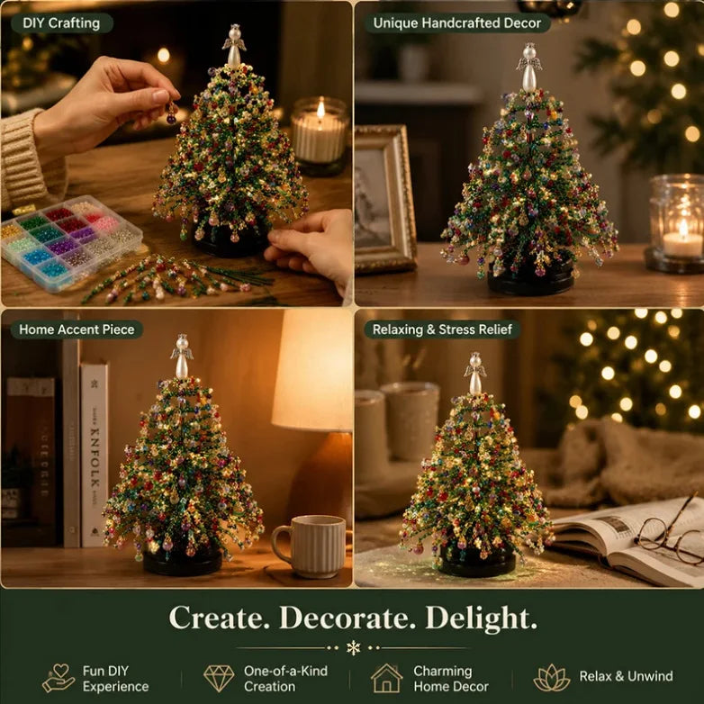 DIY Beaded Christmas Tree Kit, Crystal Bead Holiday Craft Set | DIY Beaded Christmas Tree Kit with Crystal Beads and Ornaments