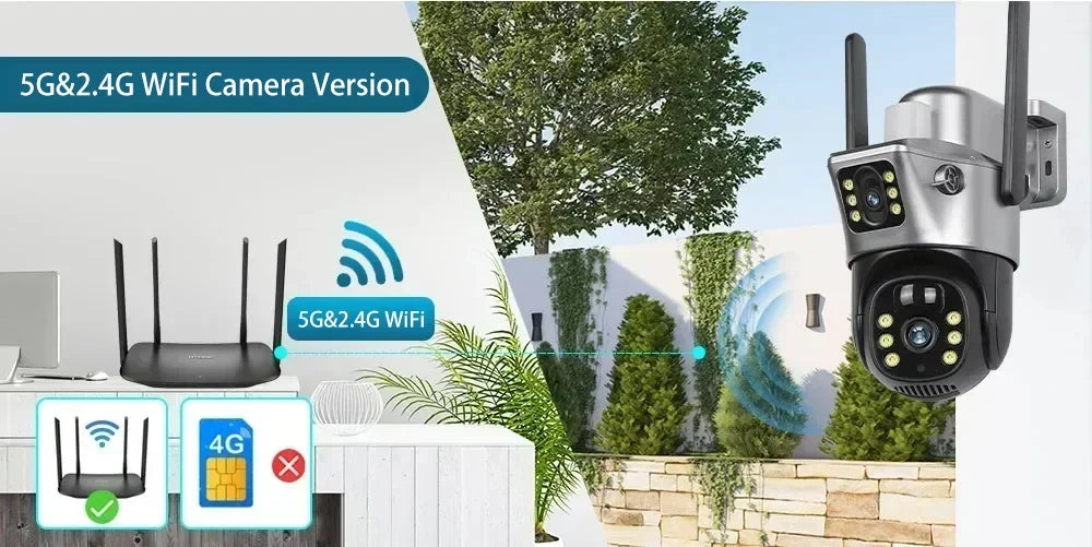 4K 8MP 5G&2.4GHZ WiFi Solar Camera Dual Lens Dual Screen CCTV Camaras PIR Detection EseeCloud Surveillance Battery PTZ Cameras