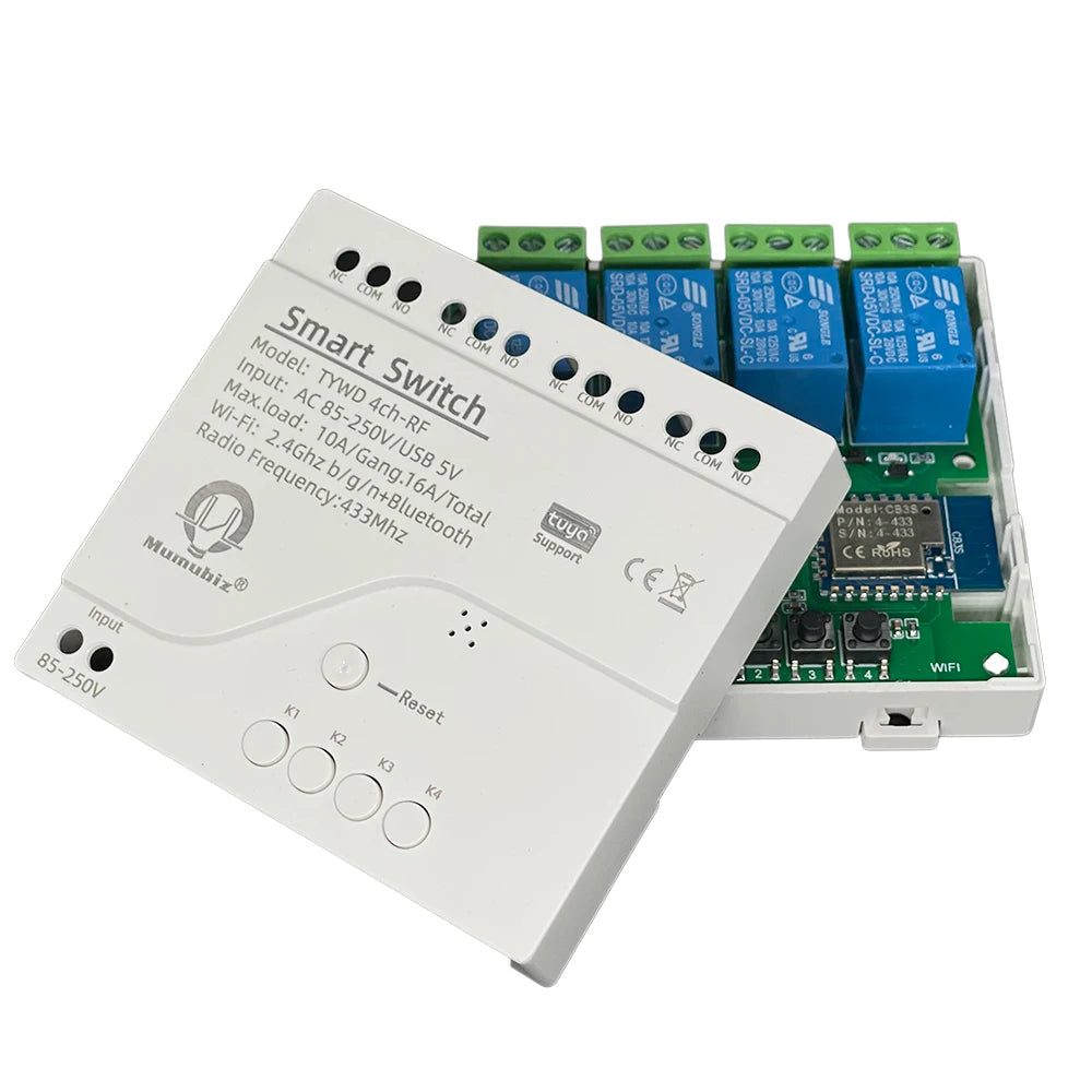 Tuya 4 Channel Smart WiFi 85-250V Switch, APP RF433 Remote Control ,Bluetooth, Inching ,Self-lock ,Inter-lock,Works with Alexa