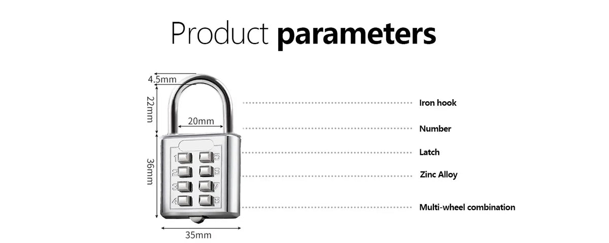 8 Digit Padlock Outdoor Waterproof Combination Zinc Alloy Travel Luggage Lock with Key for Suitcase Backpack Anti-Theft