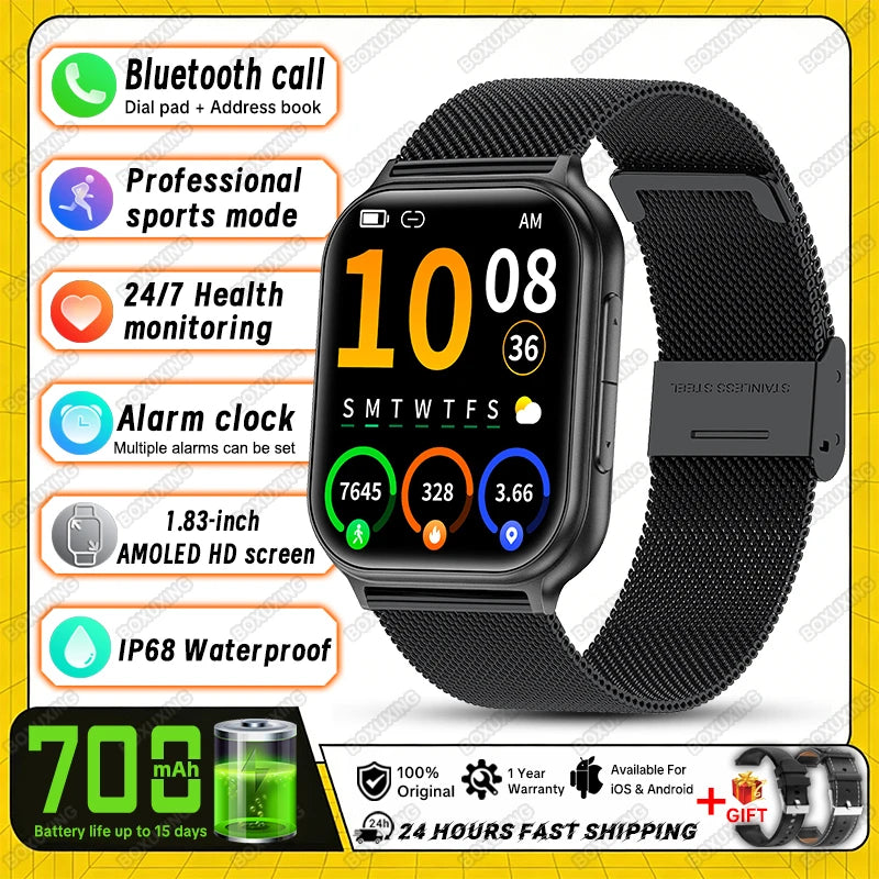 2026 New Smartwatches Men Women Sports Fitness Tracker IP68 Waterproof Built-in 24H Heart Rate 700 mAh Battery Call Smart Watch