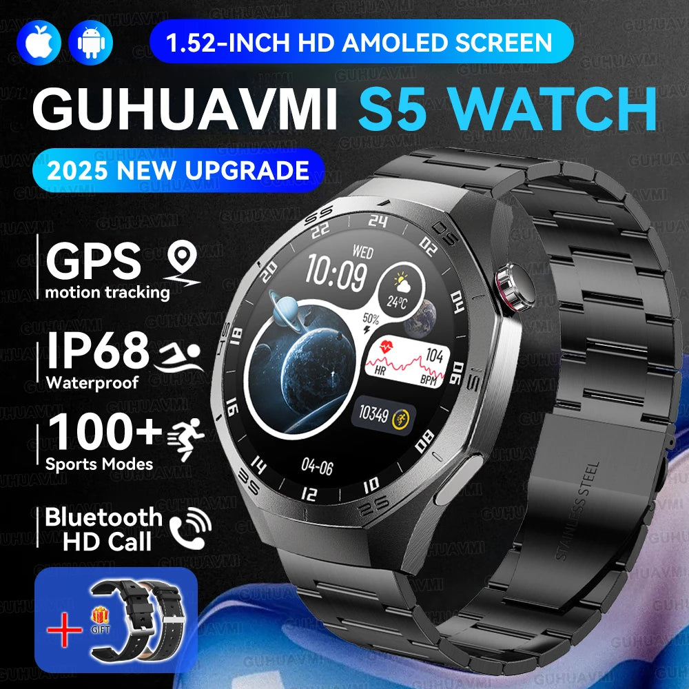 2026 New Sports Watch 5 Pro GPS Track Smart Watches Men 1.53"AMOLED Full Touch Screen Waterproof Bluetooth Talk Smart Bracelet
