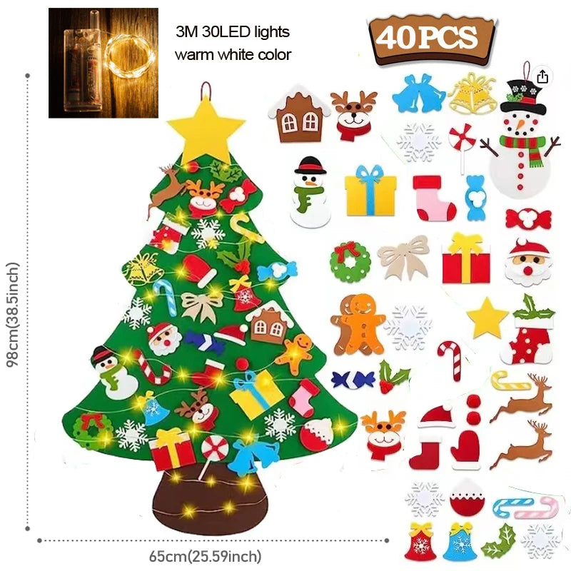 DIY Felt Christmas Tree DIY Kids Toys Xmas Decoration Ornaments Santa Claus Children's Tree Crafts With Light Hanging Gifts