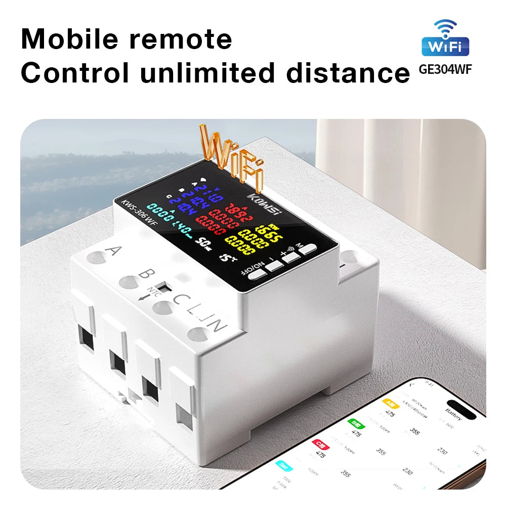Tuya WiFi 8in1 AC Energy Meter 3P 85-290V/80A Voltage Current Meter APP Relay kWh Circuit Breaker Power Meter Smart Life