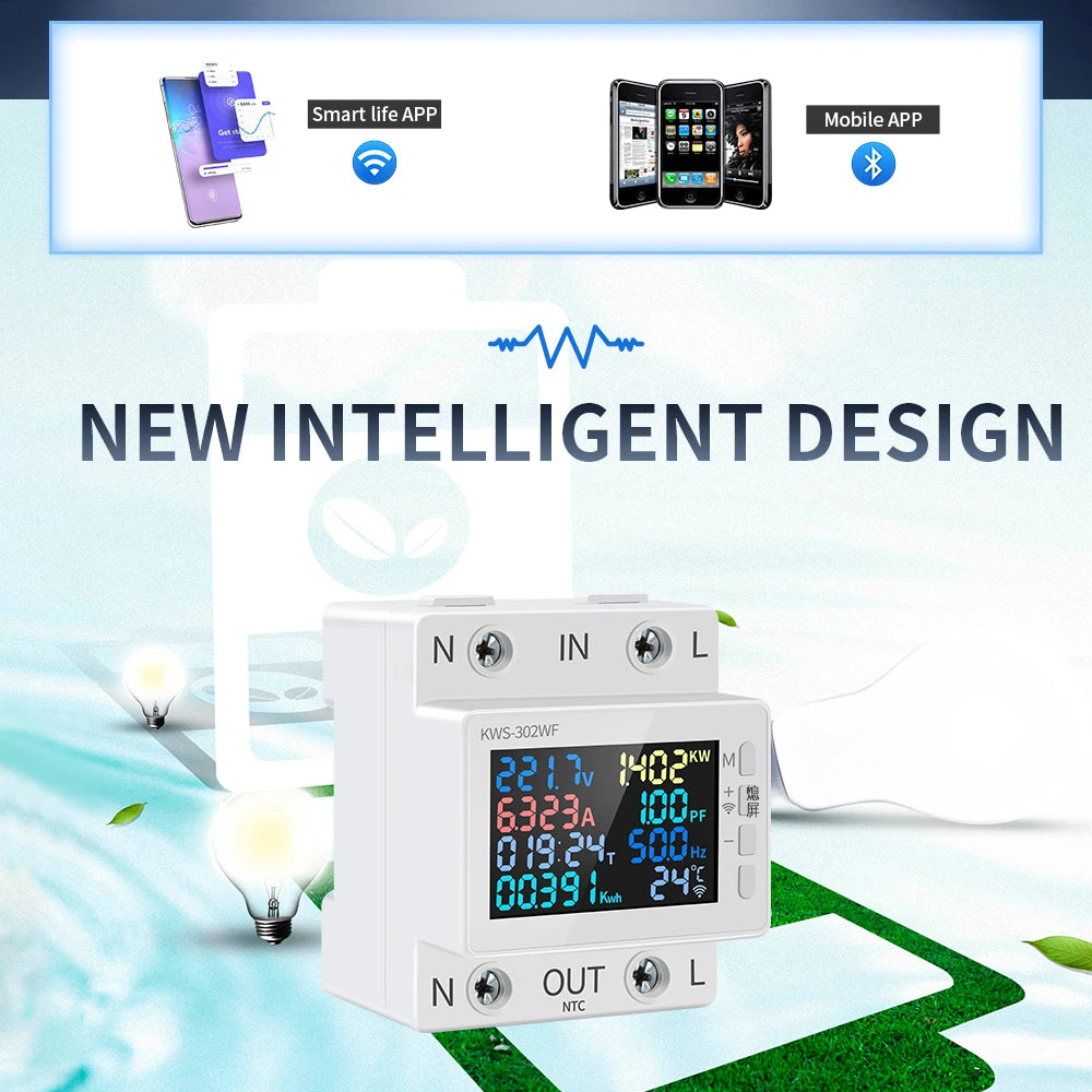 Tuya WiFi Smart Power Meter Earth Leakage Protector Switch Wattmeter Current Voltage Monitor Relay Circuit Breaker Energy Meter