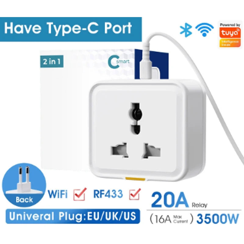 16A Tuya WiFi Smart Plug Travel Conversion Socket UK EU US Standard Power Monitor Timer Remote Control Smart Home Outlet