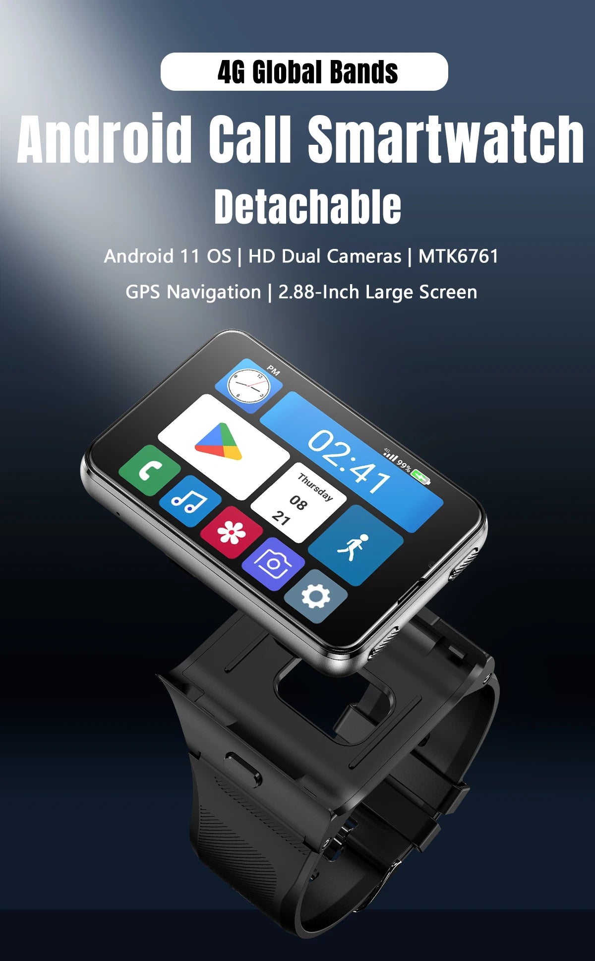 2026New 4G Sports SmartWatch S999 2.88 Inch Quad Core Android 9.0 OS Smartwatch 2300 MAh 13MP Camera 4GB/64GB Heart Rate Monitor