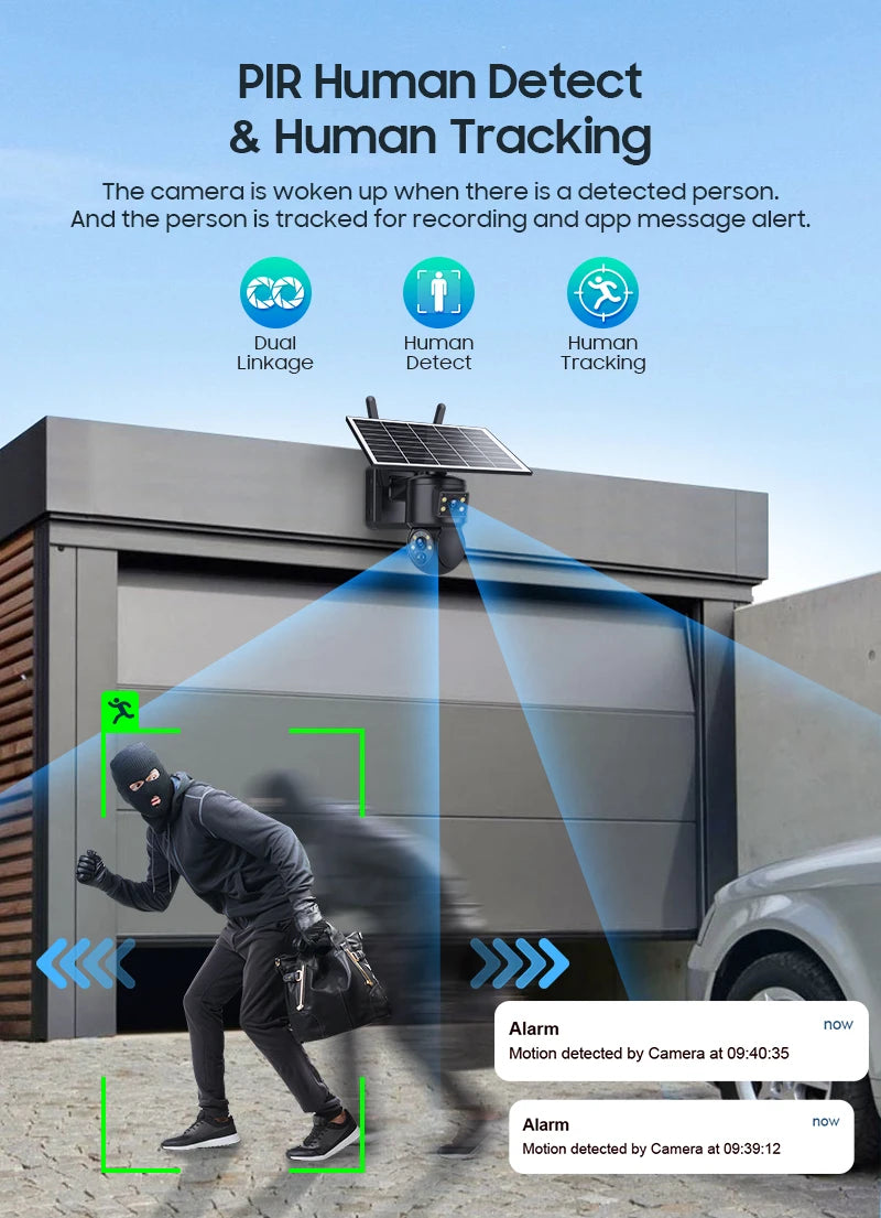 6MP Ubox APP Solar Power Dual Lens WIFI IP Camera Full Color AI Humanoid Detection Home Security CCTV Monitor