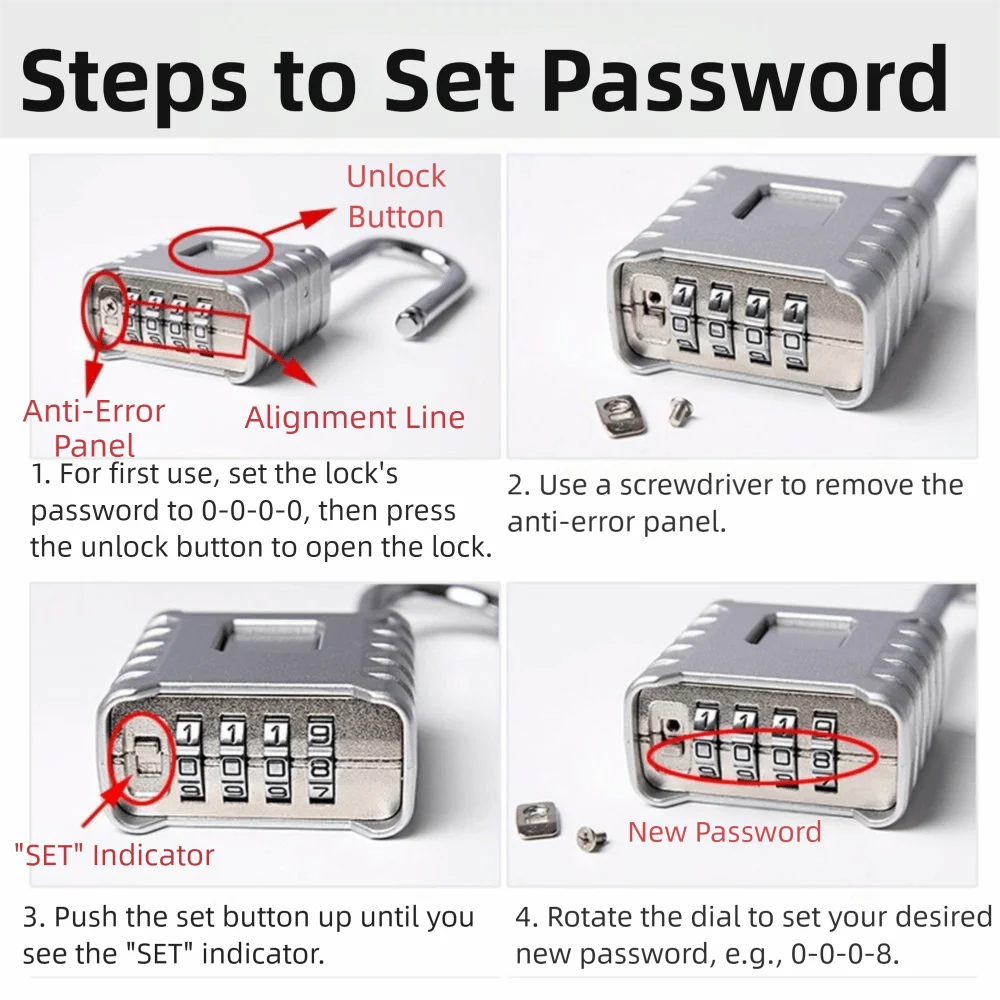 Alloy Combination Padlock Waterproof 4-Digit Number Password Code Locks Anti Theft Heavy Duty Drawer Cabinet Lock
