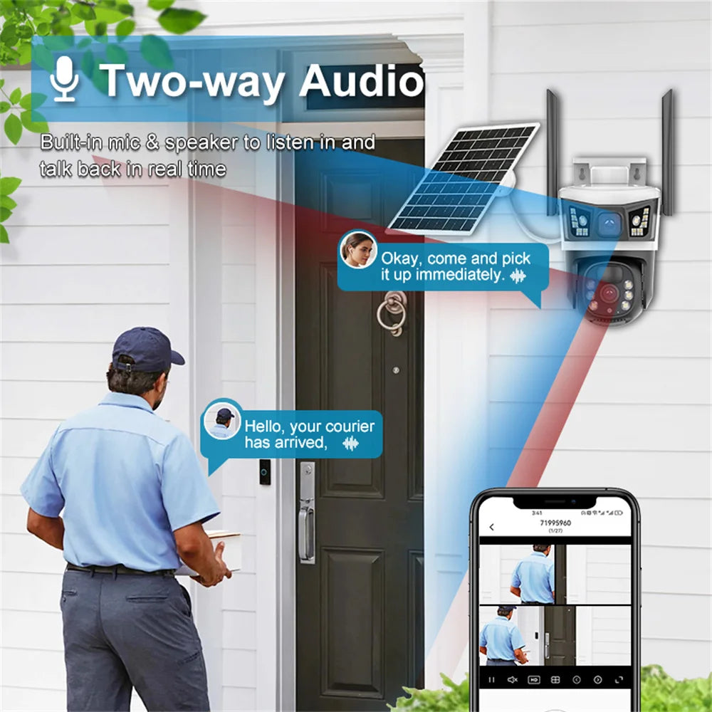 4G Solar Camera Outdoor 12MP 6K Dual Lens Dual Screens Security Video Monitor Cam Night Vision Waterproof CCTV IP Cameras Yoosee