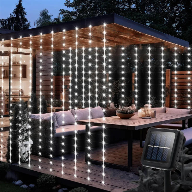 Solar LED Curtain Light Outdoor Garland Solar Fairy String Light Copper Wire Lamps for Garden Yard Wedding Party Holiday Decor