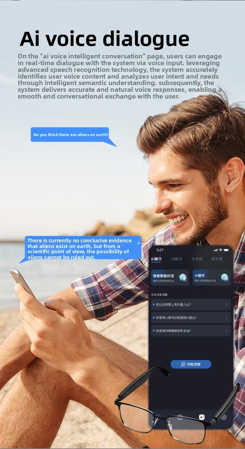 Bluetooth smart AI glasses simultaneous interpretation of 144 languages real-time wireless translation of headset calls