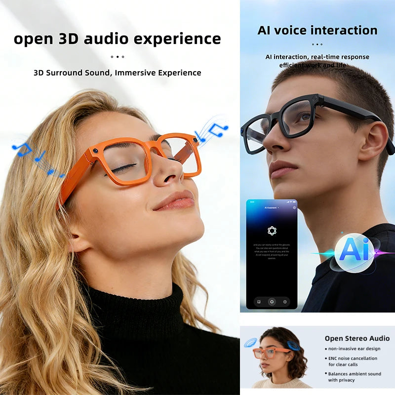 2026 AI Smart Camera Glasses 8MP 1200P Video Record Real-Time Translation Object Recognition AI Q&A Color Changing Smart Glasses