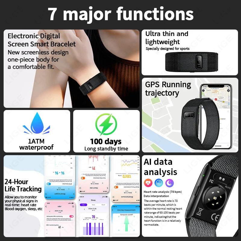 2026 No Screen Smart Watch for Men Women Waterproof Sport Electronic Bracelet Fitness Tracker Heart Rate Sleep Monitor Pedometer