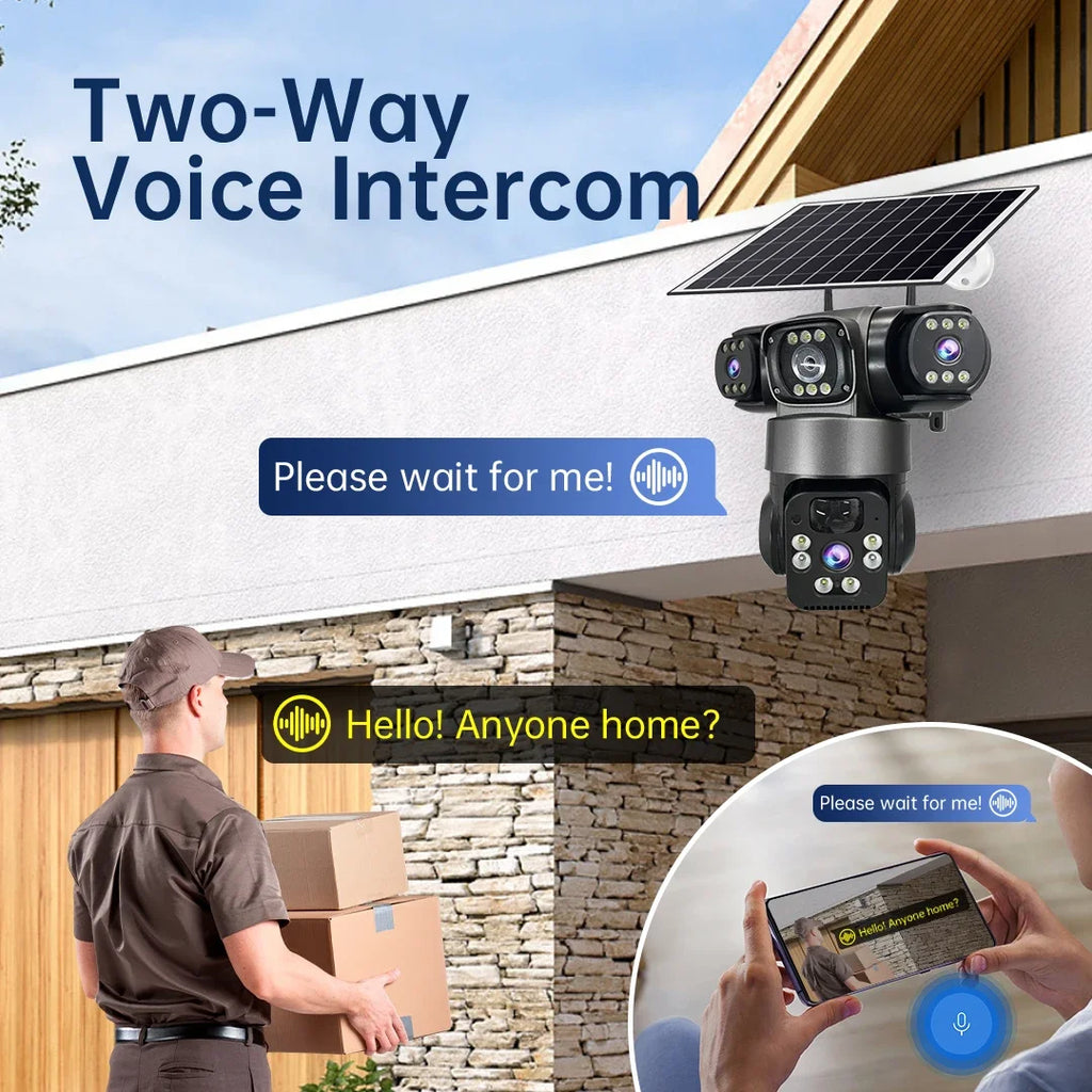 15MP 8K Wifi IP Camera Solar Outdoor Waterproof Three Lenses Camera HD Low Power Battery PIR Night Vision CCTV Security Cam