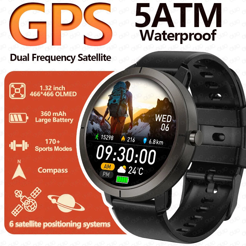2026 GPS Smart Watch AMOLED 1.32 HD BT Call 5ATM Waterproof 170 Sport Modes 360mAh Large Battery Replaceable Strap Smart Watch