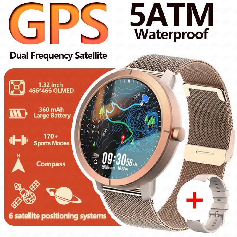 2026 GPS Smart Watch AMOLED 1.32 HD BT Call 5ATM Waterproof 170 Sport Modes 360mAh Large Battery Replaceable Strap Smart Watch