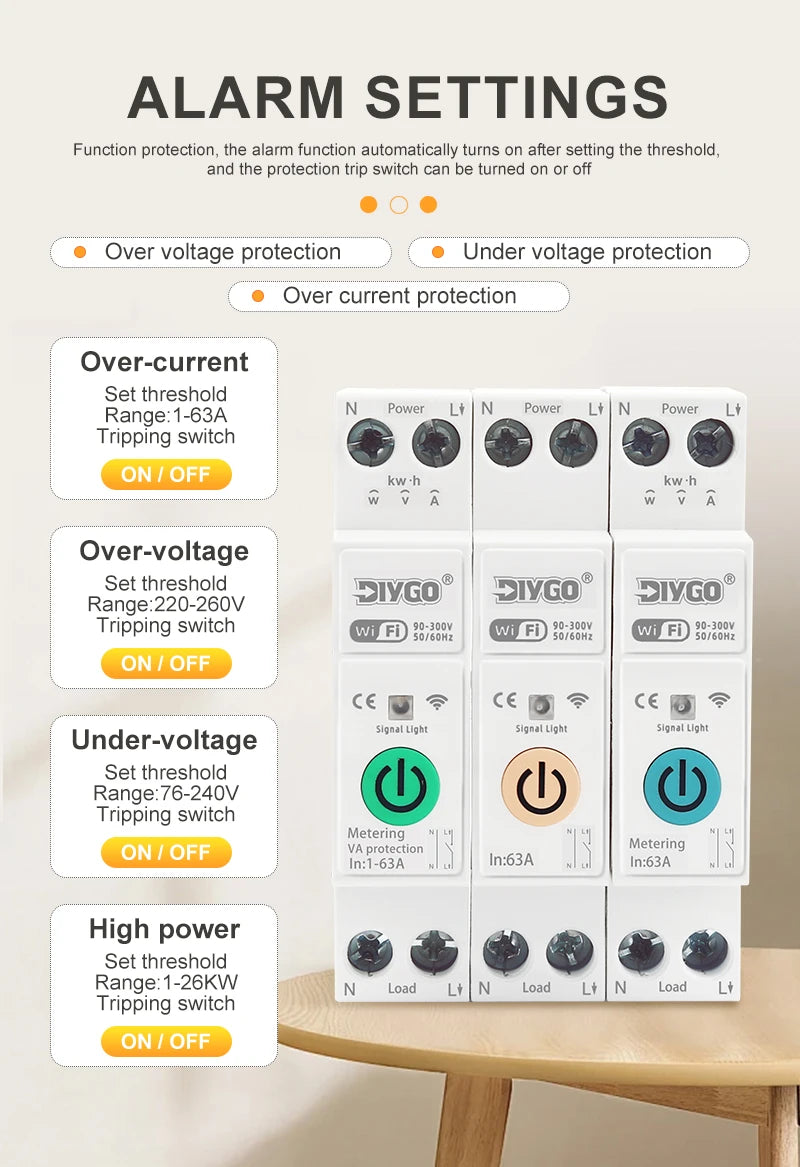 TUYA smartlife 1- 63A DIY GO 1P+N WIFI Smart Switch Energy Meter Kwh Metering Monitoring Circuit Breaker Timer Relay MCB