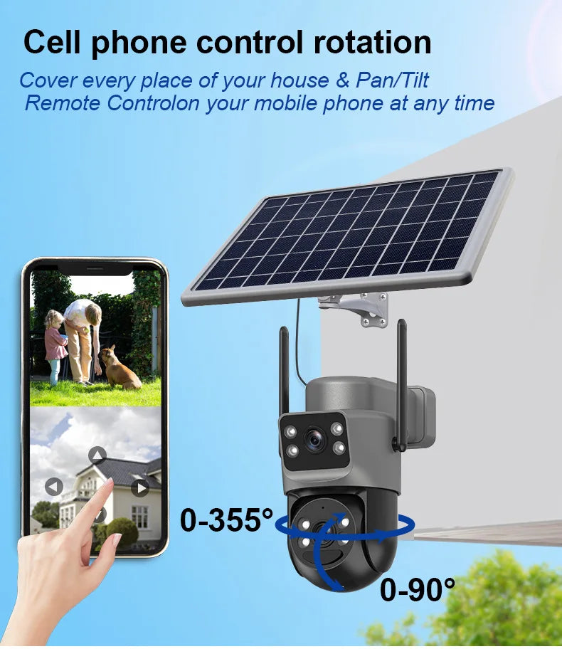 2.8'' 8MP Solar Camera Outdoor Dual Lens Wireless WIFI Surveillance IP Camera PIR Human Detection Solar Security CCTV Cam