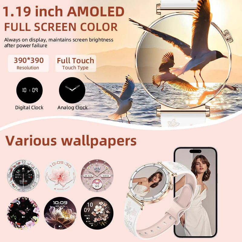 LIGE 2026 New Smartwatch Women 1.19" AMOLED Screen Always On Display Bluetooth Call Waterproof Lady Smart Watch For Android iOS