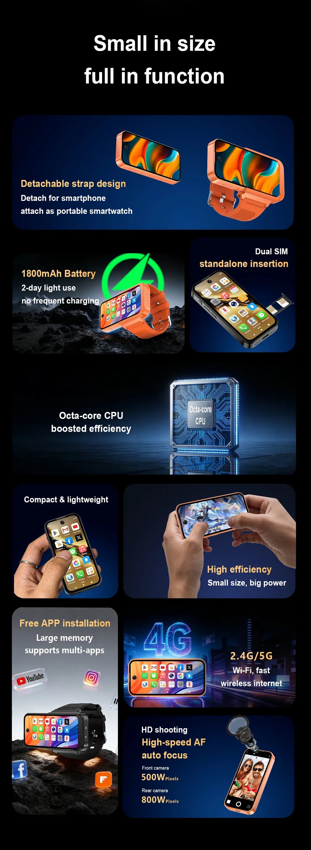 2026 Q333 Mini Android 12.0 Smart Watch 3.97 Inches 8GB RAM 256GB ROM Dual SIM Standby Play Store 4G Little Smart Watch Phone