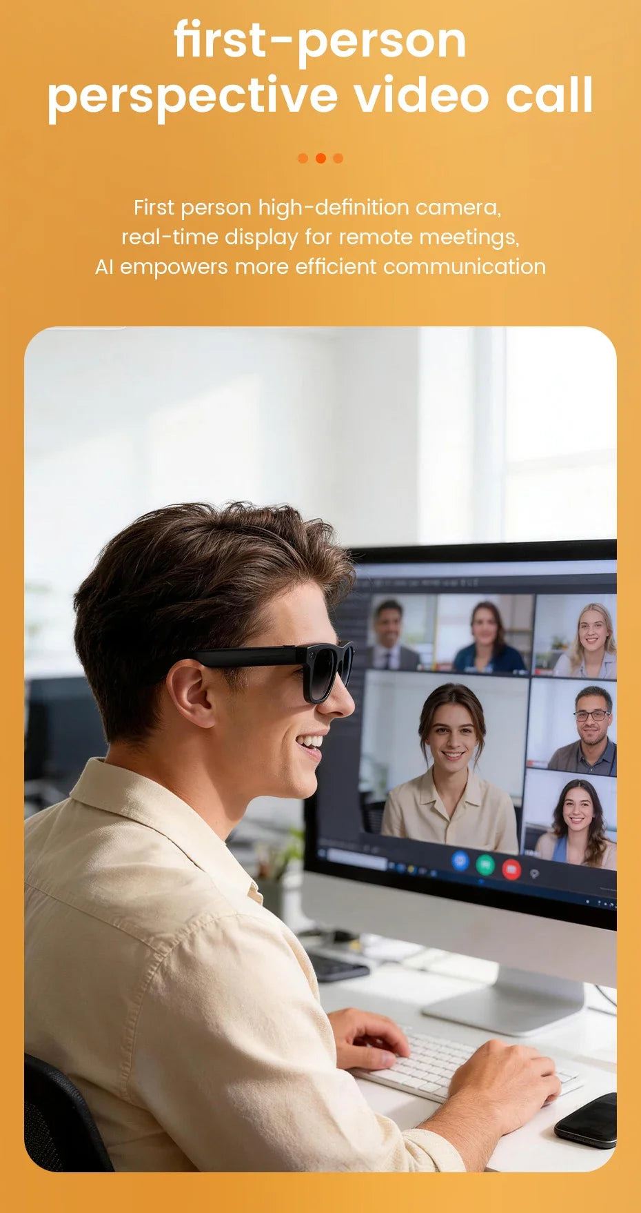 2026 New Smart AI Glasses with AI Translation 800W HD Camera EIS Stabilization 1080P Video Recording and WiFi Transmission