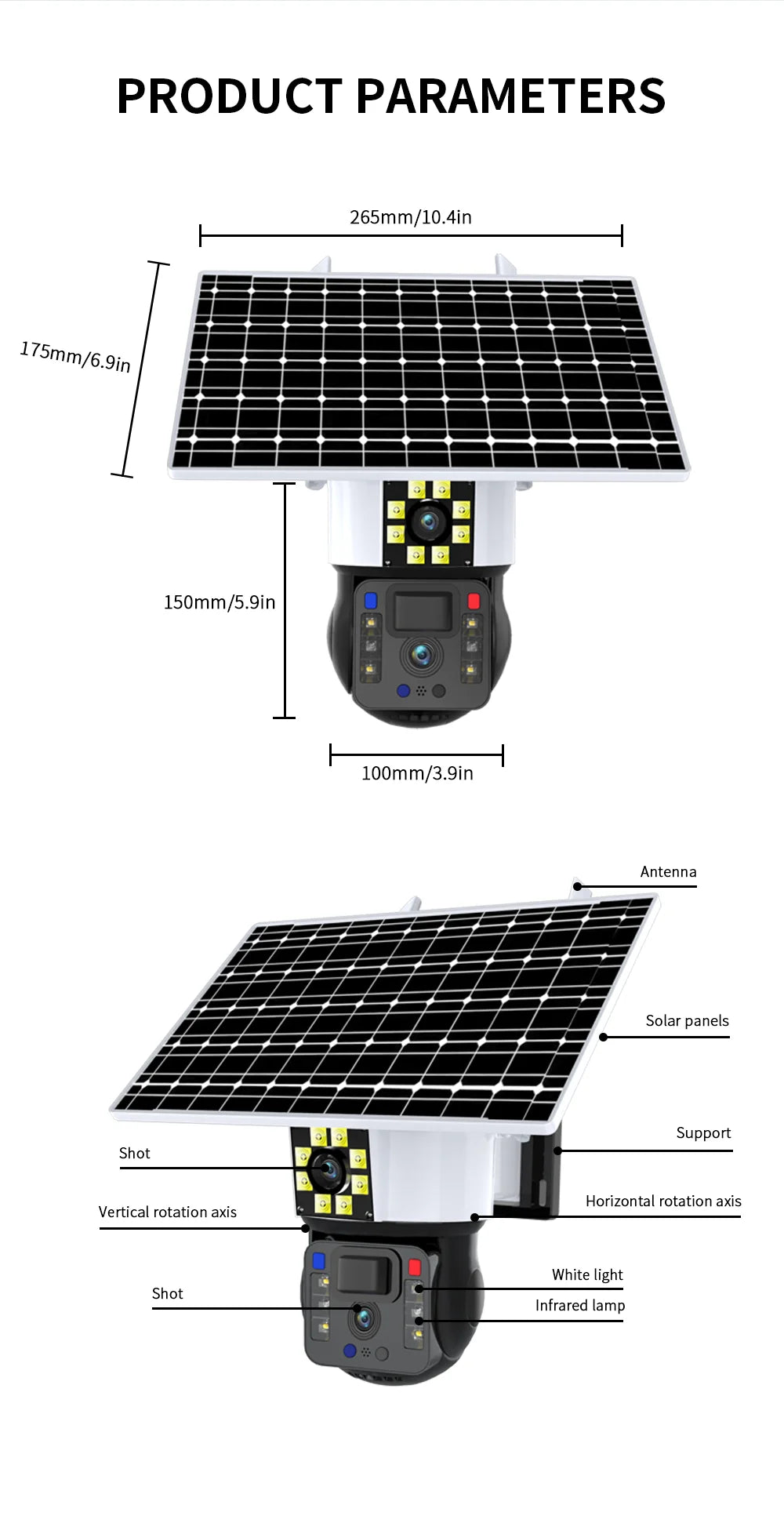 8MP 4K WiFi Solar Camera Outdoor Dual Lens Dual Screen Gimbal IP Camera With Solar Panel Rechargeable AI Motion Detection