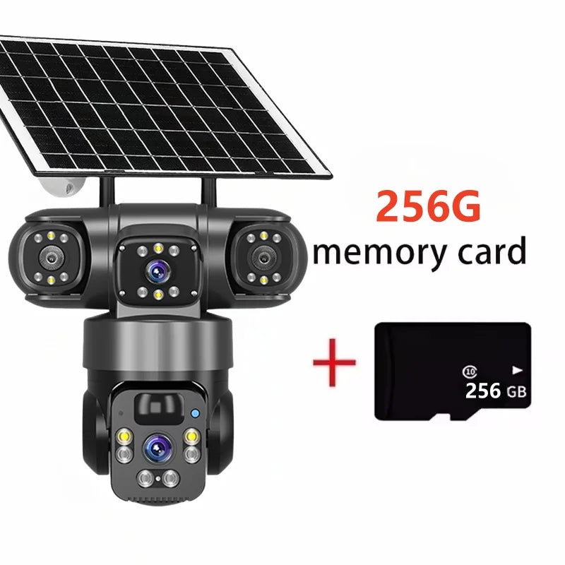 15MP 8K Wifi IP Camera Solar Outdoor Waterproof Three Lenses Camera HD Low Power Battery PIR Night Vision CCTV Security Cam