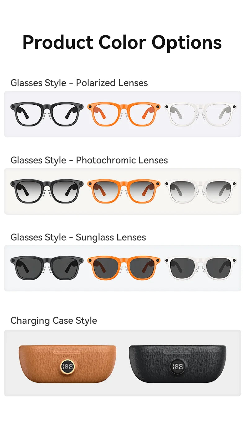 AI Smart Audio image Glasses, 3600mAh Charging Case, Hands-Free Call, Open-Ear Headphones, for Driving, Running, Daily Use