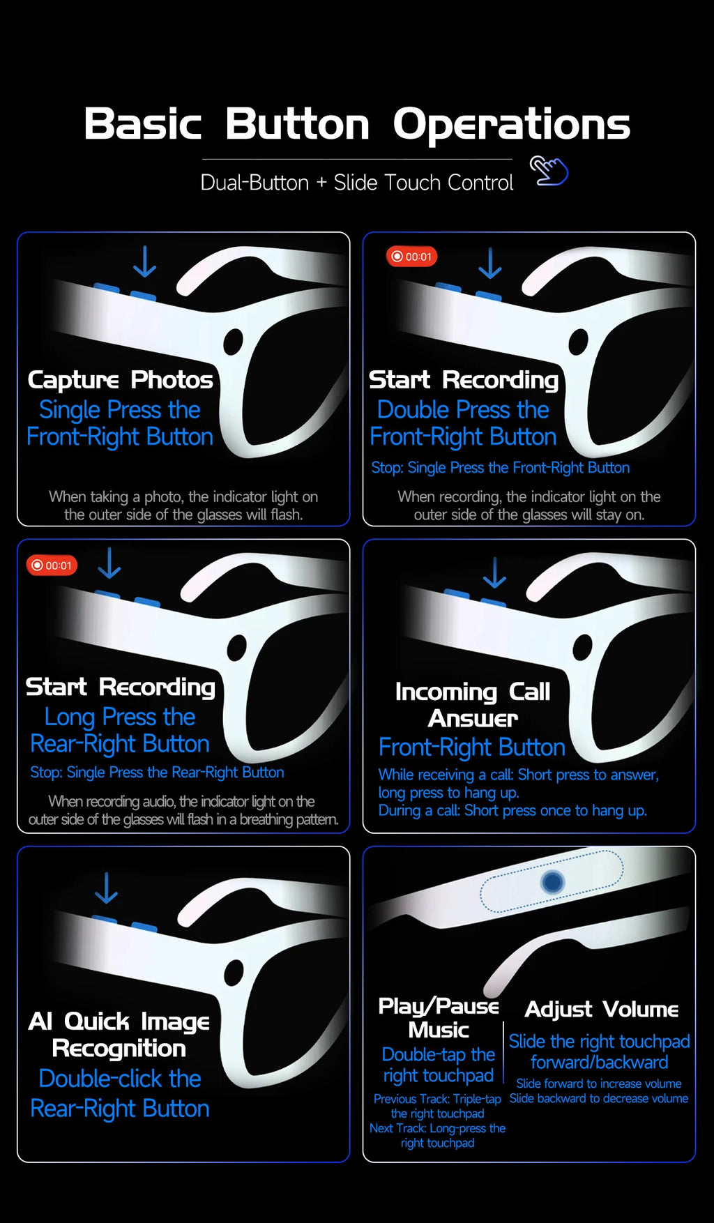 2026 New AI Smart Glasses 800W HD Camera Glasses Photo Recognition Video Record Translation Call Waterproof Sunglasses Men Women
