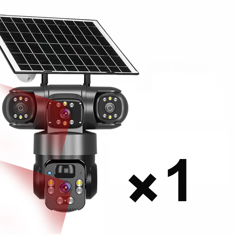 Solar Camera Outdoor Three Lens Three Screens PTZ IP Camera PIR Human Detect CCTV Security Built-in Battery 15MP 8K WIFI Camera