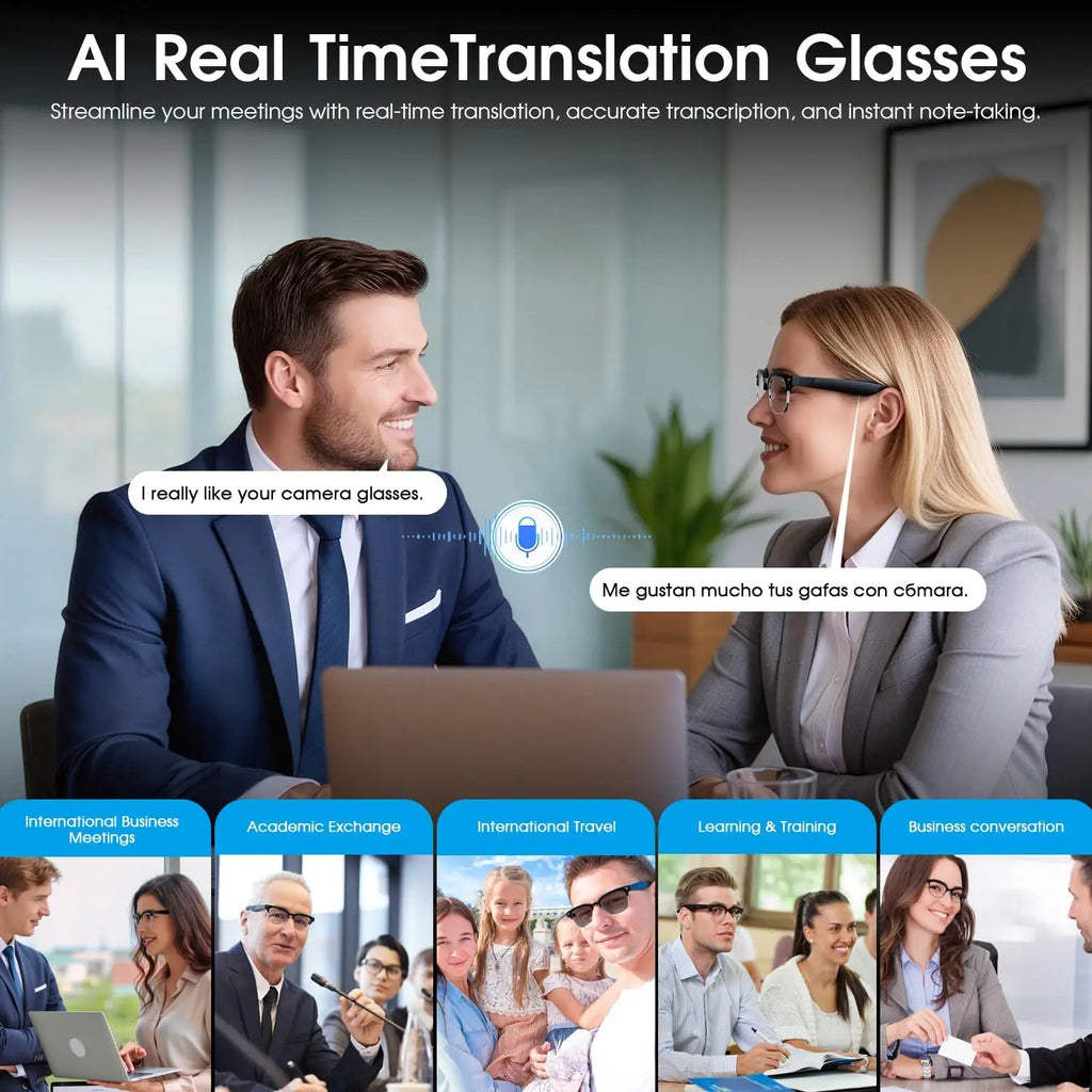 2026 New AI Smart Glasses 800W HD Camera Glasses Photo Recognition Video Record Translation Call Waterproof Sunglasses Men Women