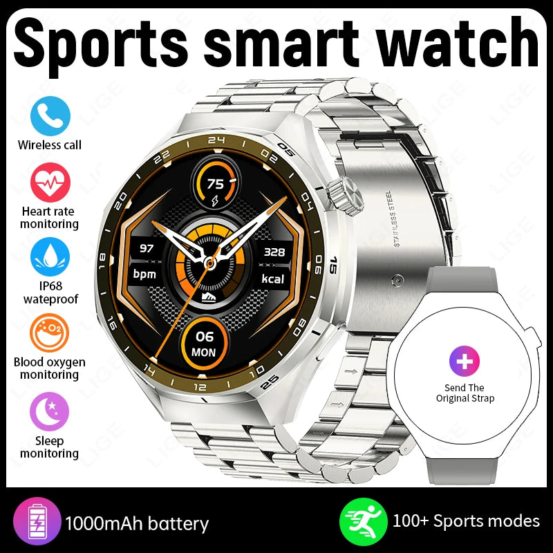LIGE 2026 Smart Watch For Men IP68 Waterproof Sports Bluetooth Call Watch Smart Heart Rate Blood Oxygen Clock For Android IOS
