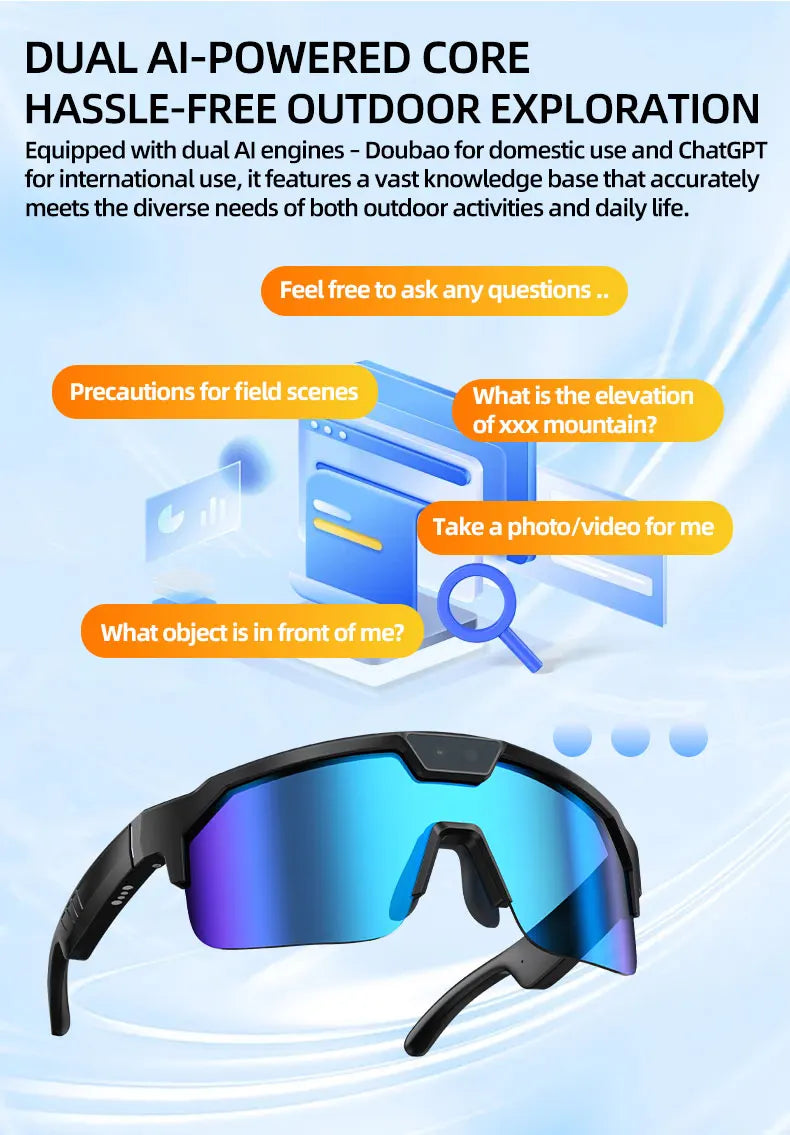 2026 New AI Camera Glasses, 1200P HD Video Recording, 30MP Photo Shooting, Voice Assistant, WiFi Sync for Cycling Hiking Travel