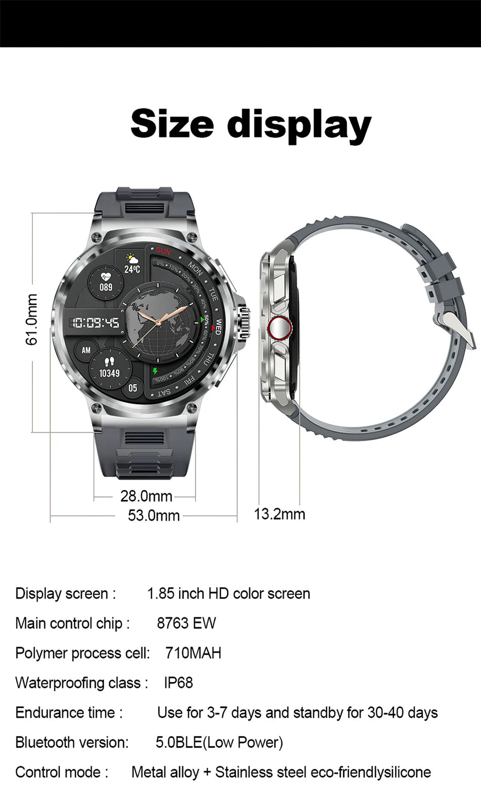 2026 New GPS Track Smart Watch Men 1.85-Inch HD AMOLED Screen 710 Mah Battery Sport Bluetooth Call Smartwatch For Android IOS